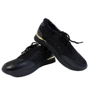 Kenneth Cole Reaction Cari Faux Fur Jewel Jogger Sneaker Black NWOT Women 8 Glam